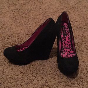 Dollhouse Black Suede Wedges